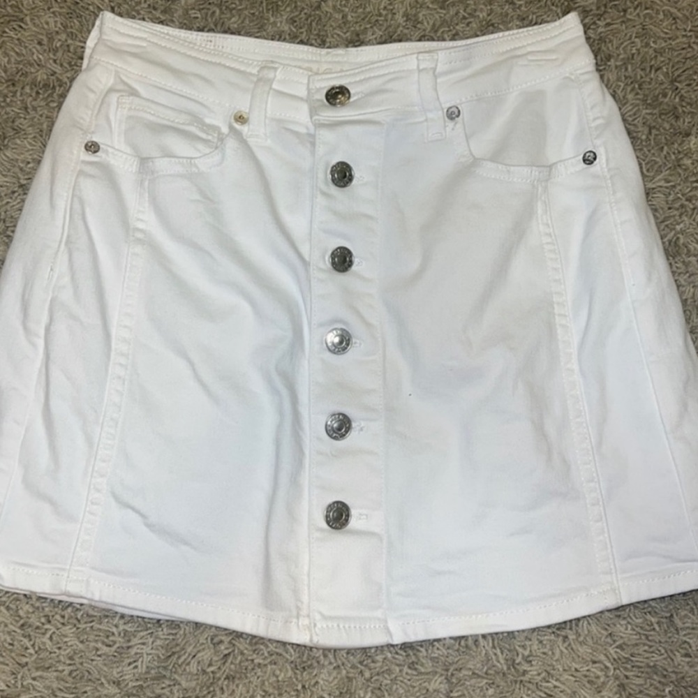 White button up denim skirt